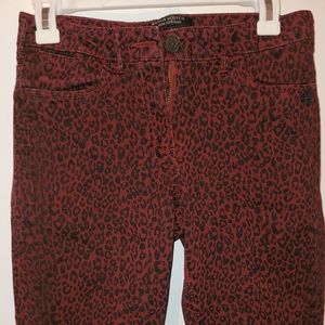 Red leopard print skinny jeans